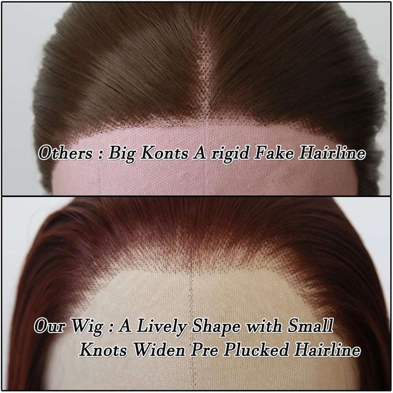 BTWTRY Reddish Brown Synthetic Lace Front Wig Long Straight Auburn Brown Lace Front Synthetic Wig Pre Plucked Natural Hairline Glueless Heat Resistant Fiber Hair Wig for Fashion Women (Reddish Brown) - Image 2